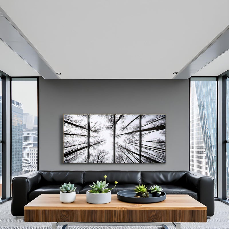 LevvArts - Black and White Forest Canvas Wall Art Low Angle View Aspen Trees Picture Print on Canvas,San Juan National Forest,4 Panels Framed Artwork for Modern Home Wall Decoration,Large Size - Image 3